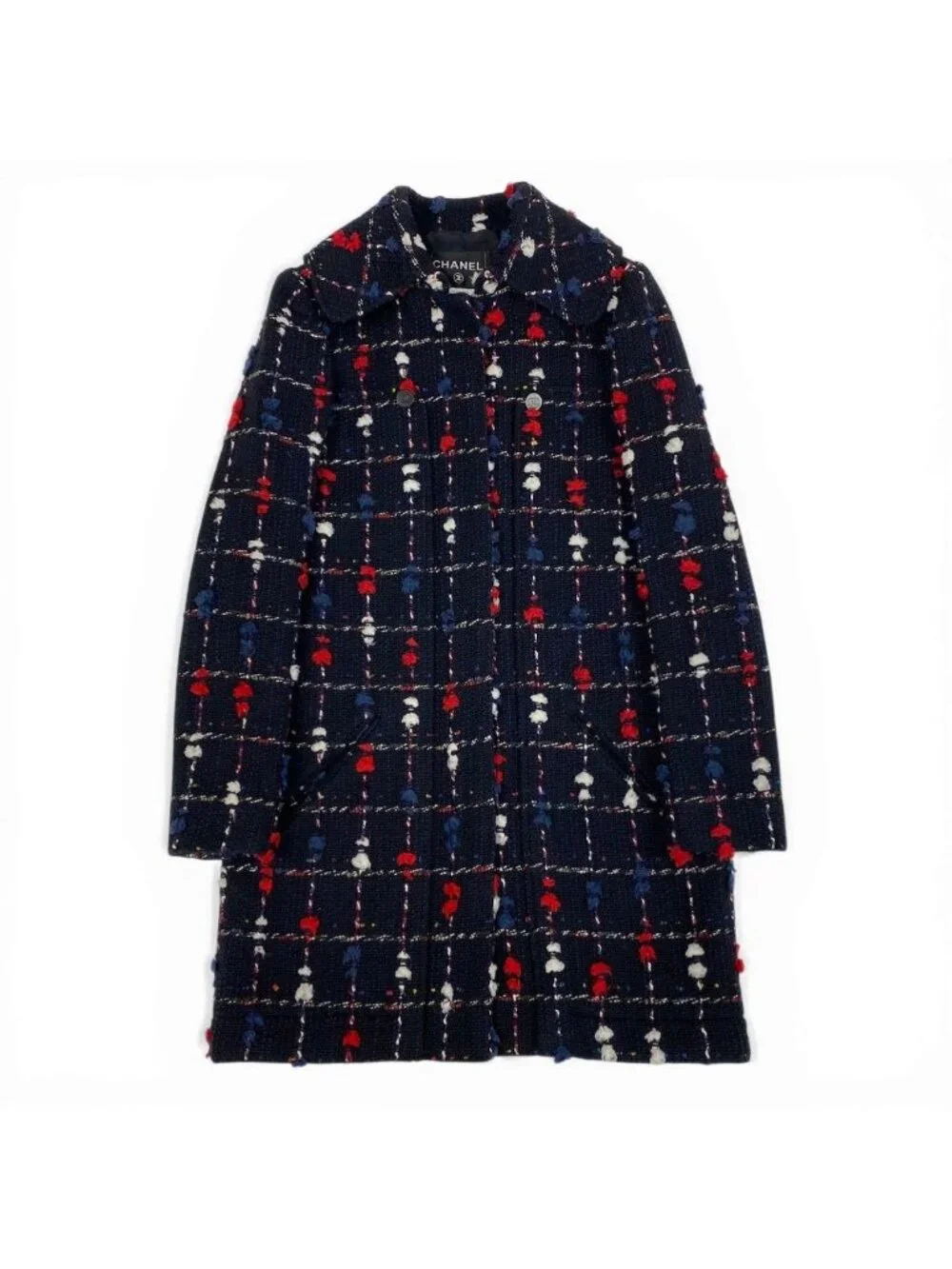 Chanel CC Button Tweed Wool Acrylic Soutien Collar Coat